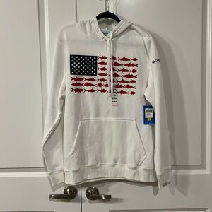 NWT Columbia PFG men’s size M fishing flag white hoodie